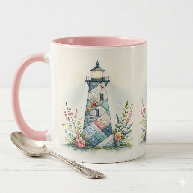 Patchwork Lighthouse Coastal Floral Scene Mug (Patchwork Lighthouse Coastal Floral Scene Mug)