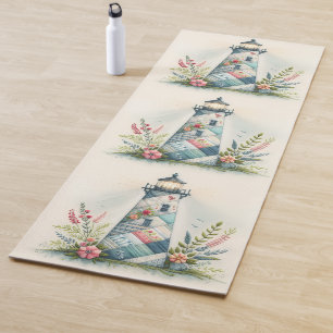 Patchwork Lighthouse Coastal Floral Scene Yoga Mat