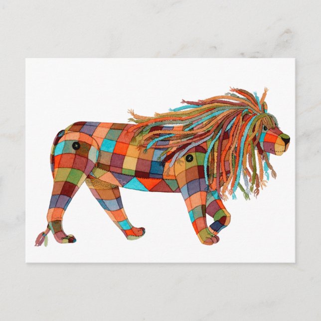 Patchwork Lion Holiday Postcard (Front)