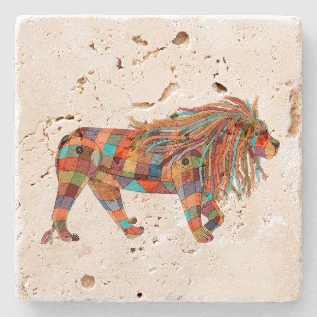 Patchwork Lion Stone Coaster (Front)