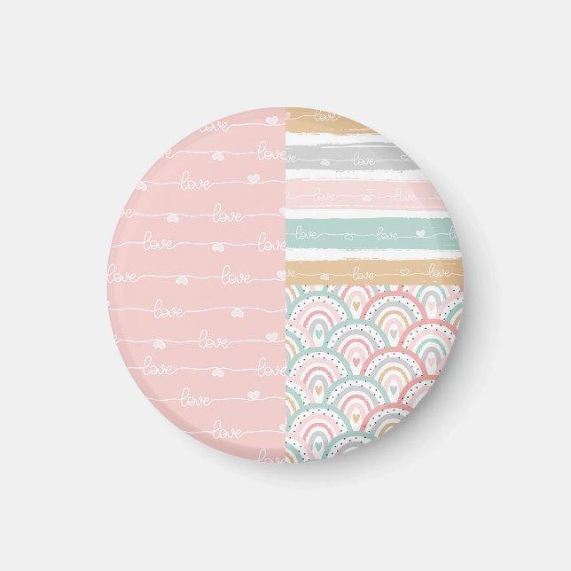 Patchwork Love Hearts Rainbow Pastel Magnet (Front)