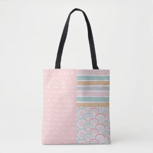 Patchwork Love Hearts Rainbow Pastel Tote Bag