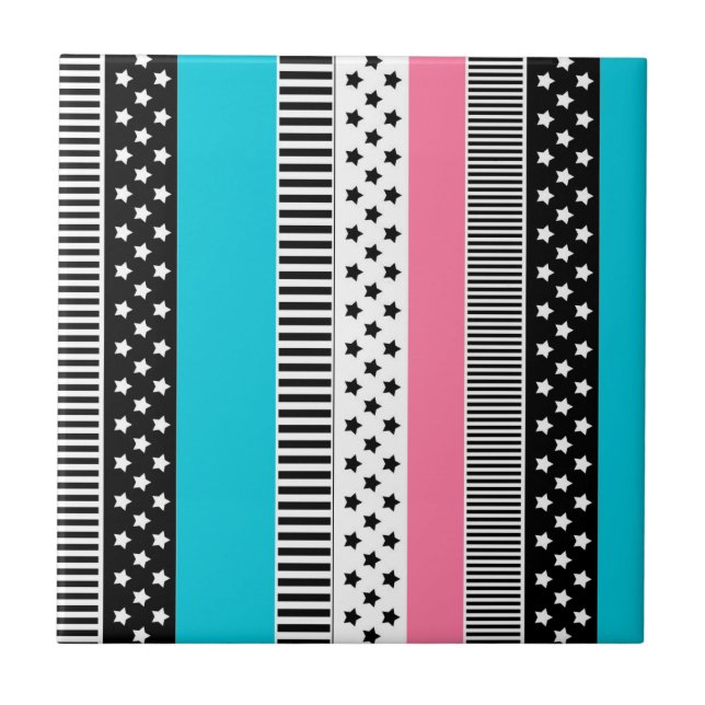 Patchwork made of multi-coloured strips of fabric  tile (Front)