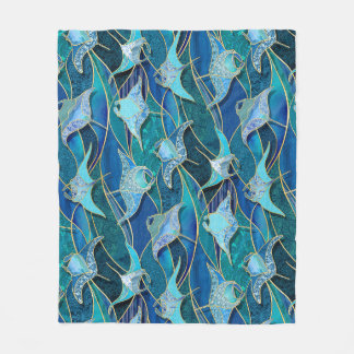 Patchwork Manta Rays in Sapphire Turquoise Blue Fleece Blanket