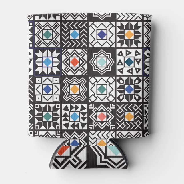 Patchwork Maori: Ethnic Carpet Design. Can Cooler (Front)