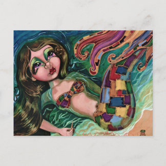Patchwork Mermaid Postcard
