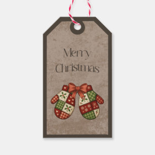 Patchwork Mittens in Christmas Colours Gift Tag