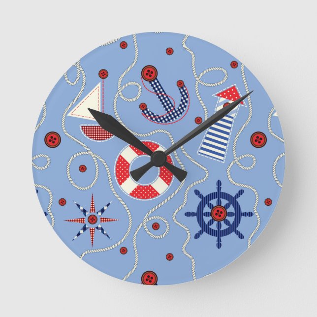 Patchwork Nautical Design Round Clock (Front)
