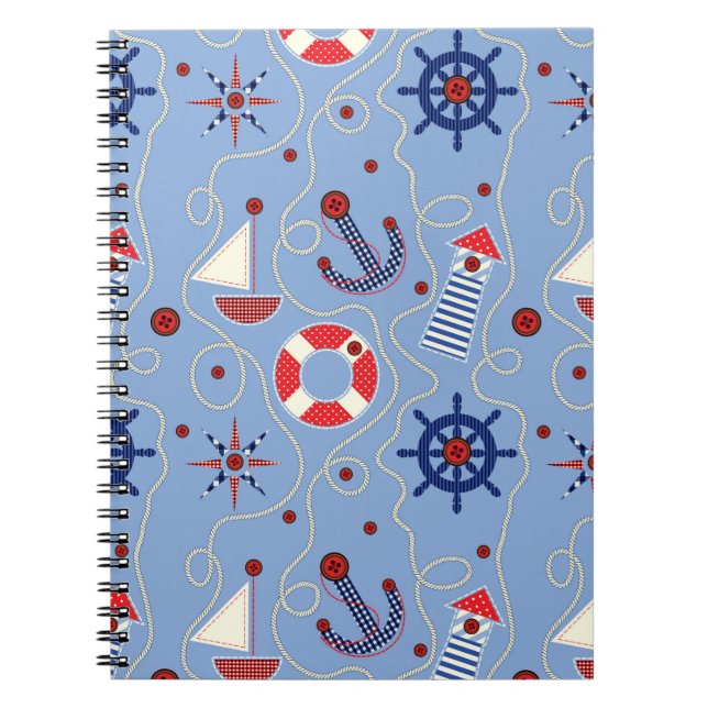 Patchwork Nautical Design Spiral Notebook (Front)