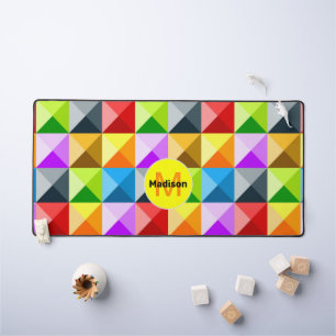Patchwork neon Colourful geometric pattern Monogra Desk Mat