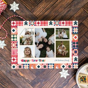 Patchwork New Year Multicolored Photo Holiday Card