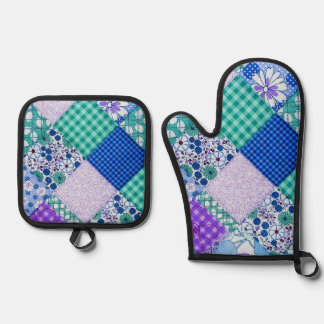 Patchwork  oven mitt & pot holder set
