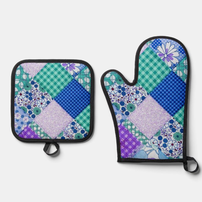 Patchwork  oven mitt & pot holder set (Front)