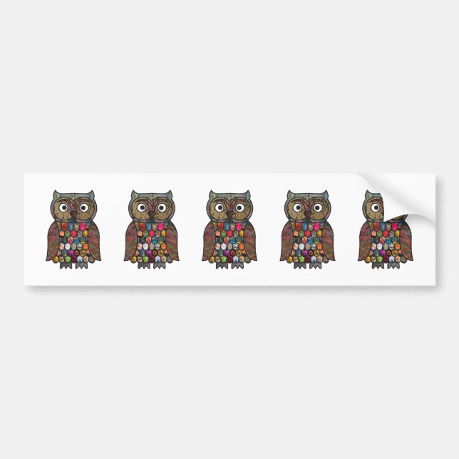 Patchwork Owl Bumper Sticker (Front)
