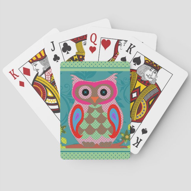 Patchwork Owl Folk Art Playing Cards (Back)