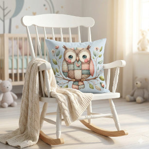 Patchwork Owl in Whimsical Woodland Cushion