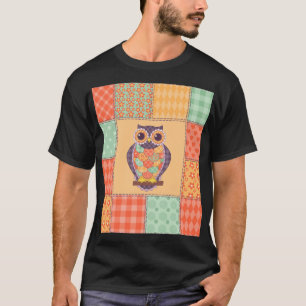 Patchwork Owl Vintage Seamless Pattern T-Shirt