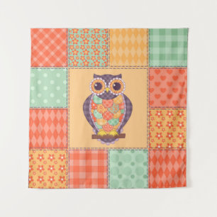Patchwork Owl Vintage Seamless Pattern Tapestry