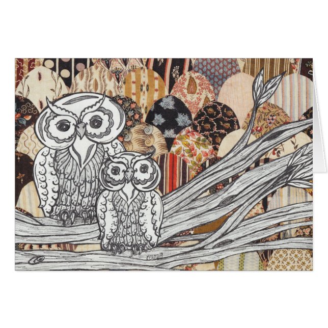 Patchwork Owls 2 Card (Front Horizontal)