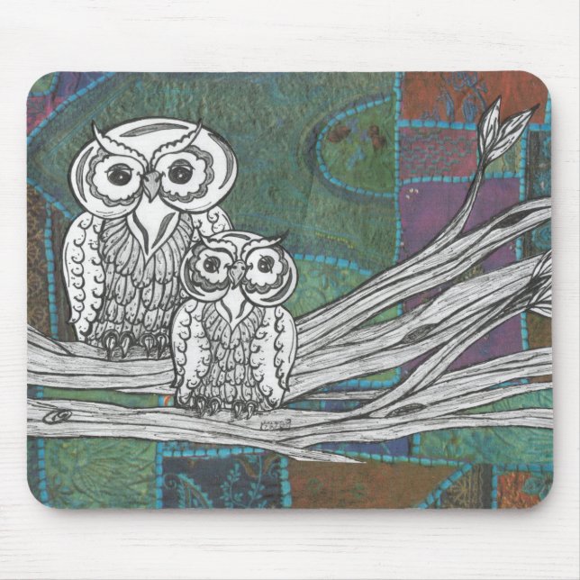 Patchwork Owls Mouse Pad (Front)