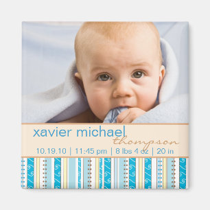 Patchwork Pattern Baby Boy Photo Magnet