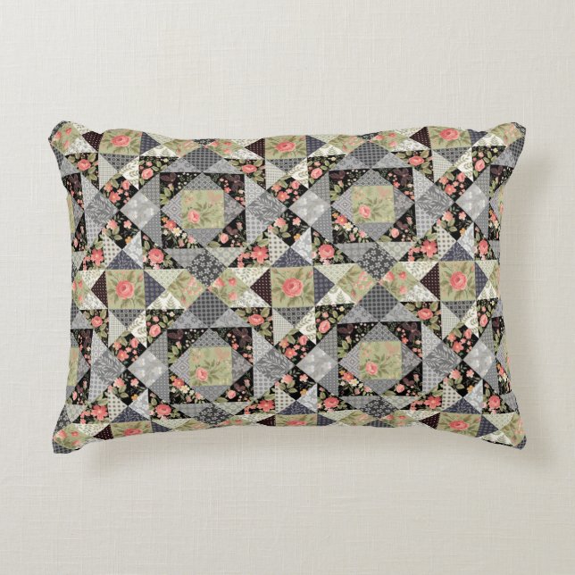 Patchwork Pattern Butterflies Flowers Foliage Rose Decorative Cushion (Front)