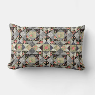 Patchwork Pattern Butterflies Flowers Foliage Rose Lumbar Cushion