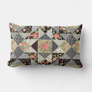 Patchwork Pattern Butterflies Flowers Foliage Rose Lumbar Cushion