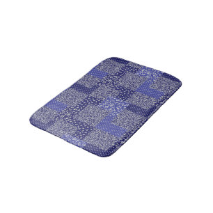 Patchwork Pattern Chintz Shades of Blue Polka Dot  Bath Mat