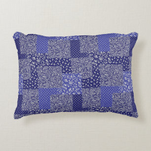 Patchwork Pattern Chintz Shades of Blue Polka Dot Decorative Cushion