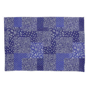 Patchwork Pattern Chintz Shades of Blue Polka Dot Pillowcase