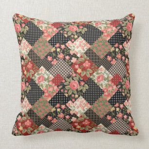 Patchwork Pattern Flowers Polka Dot Geometric Plai Cushion