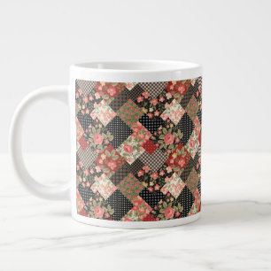 Patchwork Pattern Flowers Polka Dot Geometric Plai Large Coffee Mug
