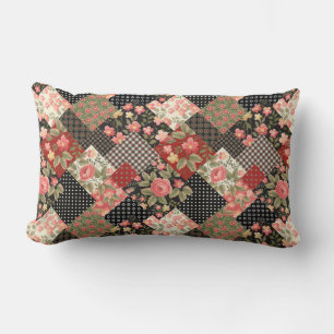 Patchwork Pattern Flowers Polka Dot Geometric Plai Lumbar Cushion
