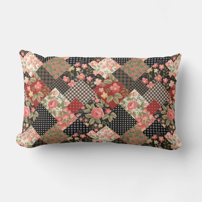 Patchwork Pattern Flowers Polka Dot Geometric Plai Lumbar Cushion (Front)