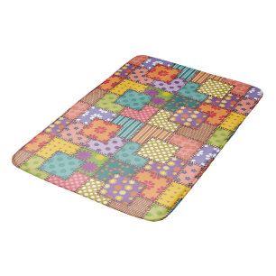 Patchwork Pattern Flowers Polka Dot Stripe   Bath Mat