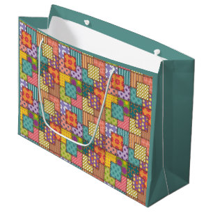Patchwork Pattern Flowers Polka Dot Stripe Large Gift Bag