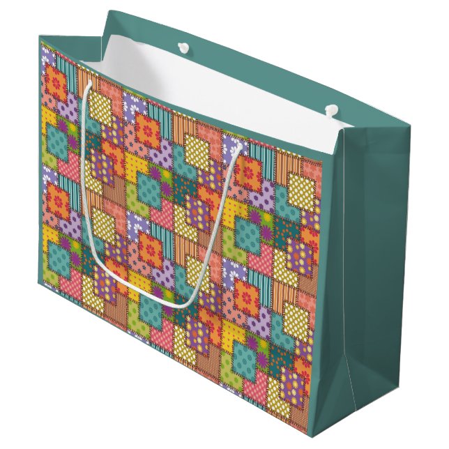 Patchwork Pattern Flowers Polka Dot Stripe     Large Gift Bag (Front Angled)