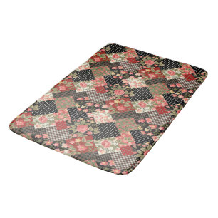 Patchwork Pattern Geometric Flowers Polka Dots   Bath Mat