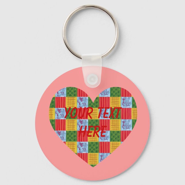 Patchwork Pattern Painting Heart Shaped Key Ring (Front)