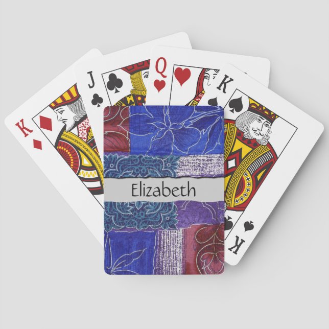 Patchwork Pattern, Patchwork Background, Your Name Playing Cards (Back)