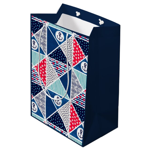 Patchwork Pattern with Nautical Element Polka Dot  Medium Gift Bag (Back Angled)