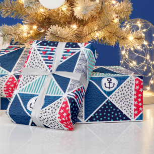Patchwork Pattern with Nautical Element Polka Dot  Wrapping Paper