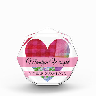 Patchwork Pink Heart Breast Cancer 5 Year Survivor Acrylic Award