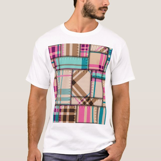 Patchwork Plaid, Vintage Seamless Background. T-Shirt (Front)