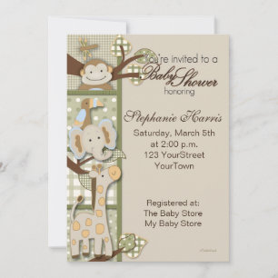 Patchwork Plaid with Safari Animals Invitation