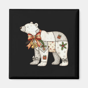 Patchwork Polar Bear Cute Christmas Quilt Magnet