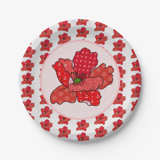 Patchwork poppy cardboard plate (Front)