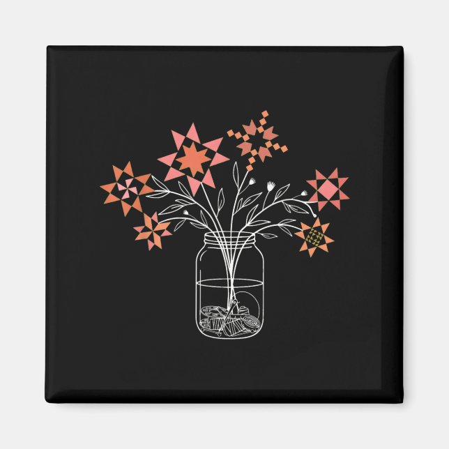 Patchwork Posy Jar Funny Quilt Block Flower Magnet (Front)
