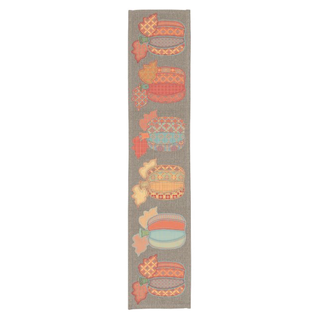 Patchwork Pumpkins on Faux Burlap Table Runner (Front)
